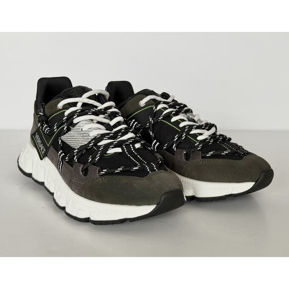 Versace Men\'s Greca Sneakers Gray/Green 10 US (43 Euro) IT 1021490 IT NIB